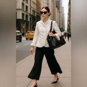 Ruffled Jerry T white blazer SZ L